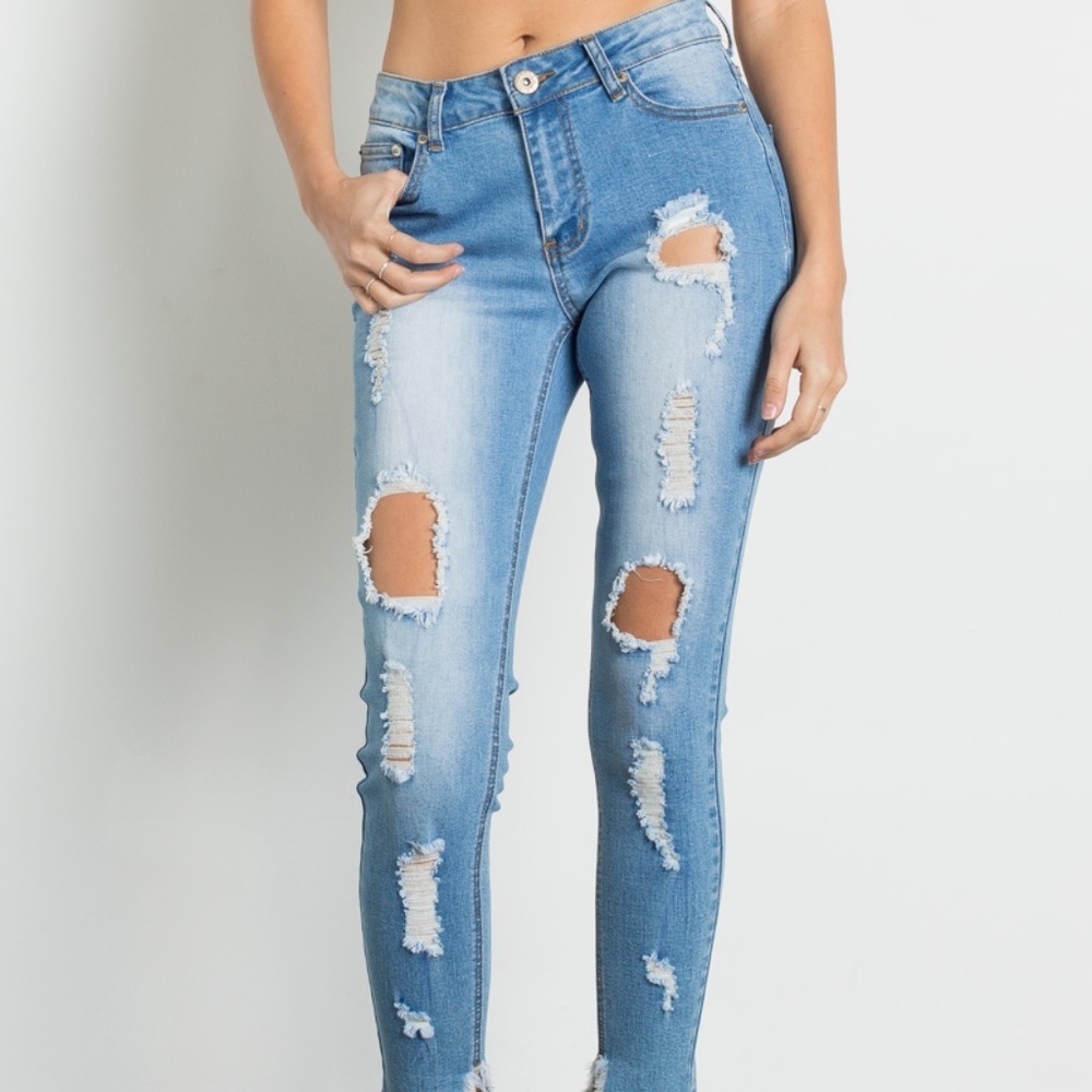High Waist Destroyed Skinny Jeans